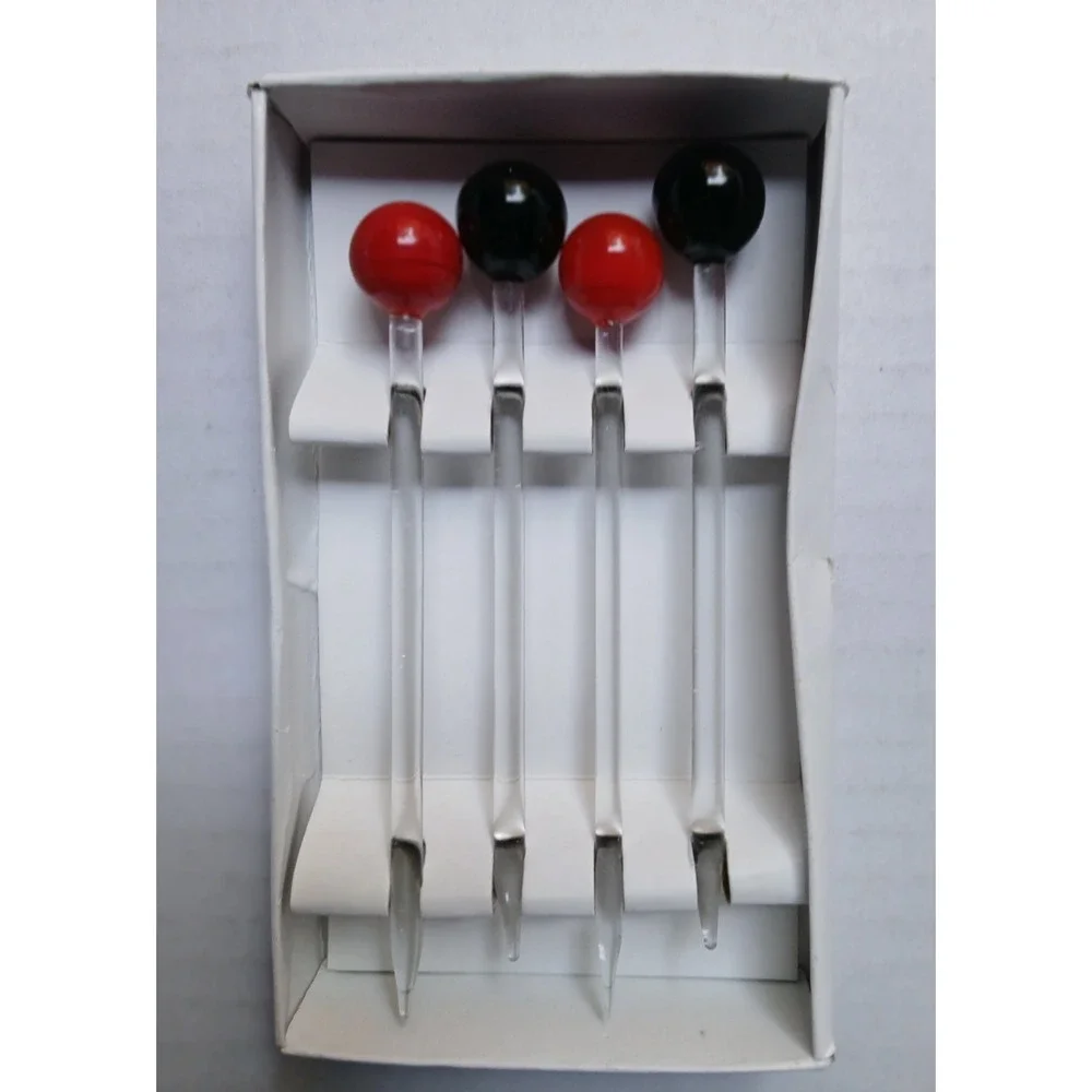 Vintage Set Art Deco of Black & Red‎ 4 Glass Stir Swizzle Sticks